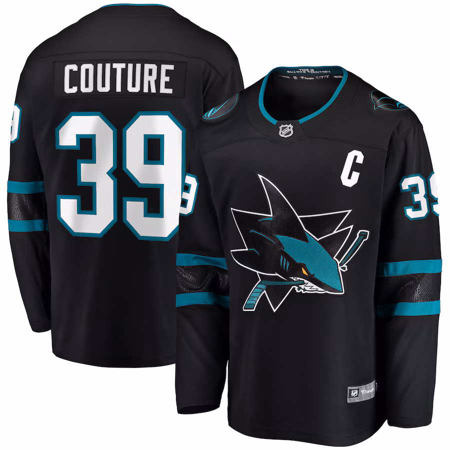 Men's San Jose Sharks Logan Couture Fanatics Black Alternate Premier Breakaway Player Captain Jersey - Jersey