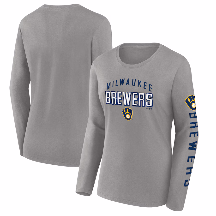 Women's Milwaukee Brewers Fanatics Gray Team Long Sleeve T-Shirt - Jersey