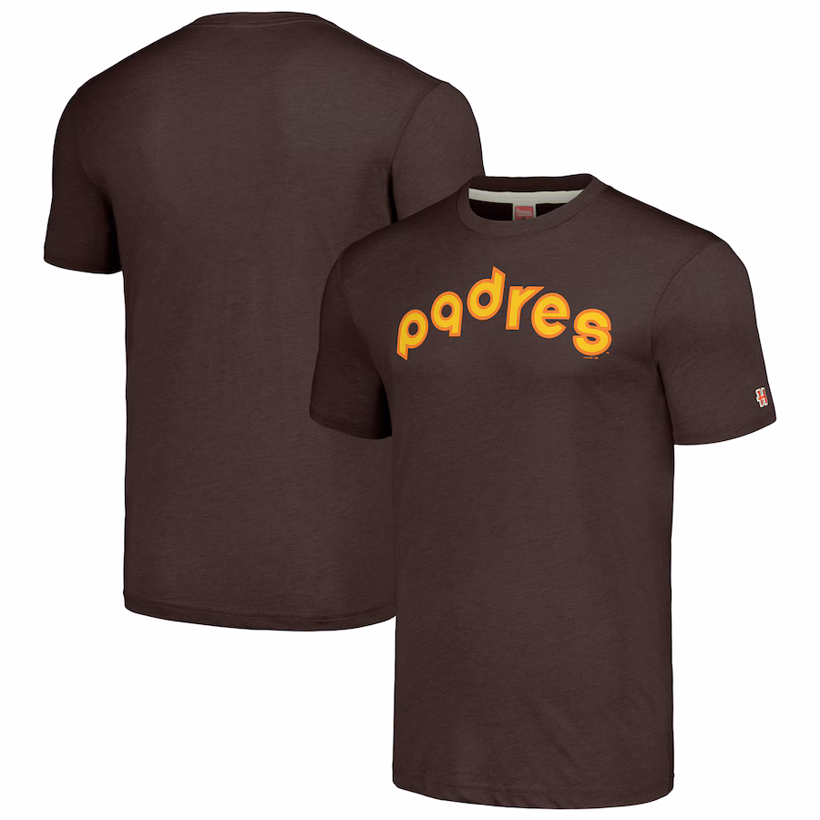 Men's San Diego Padres Homage Brown Cooperstown Collection Hand-Drawn Logo Tri-Blend T-Shirt - Jersey