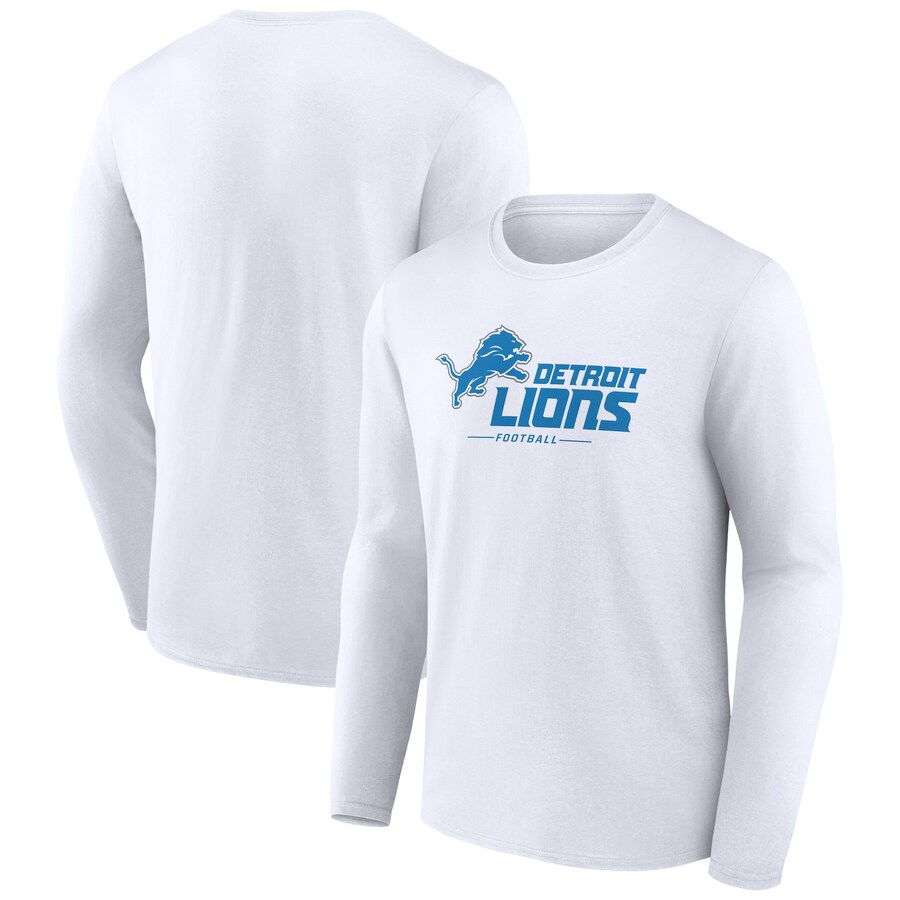Men's Detroit Lions White Logo Team Lockup Long Sleeve T-Shirt - Jersey