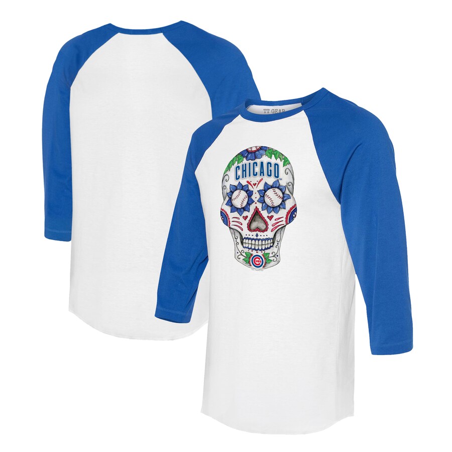 Unisex Chicago Cubs Tiny Turnip White/Royal Sugar Skull 3/4-Sleeve Raglan T-Shirt - Jersey