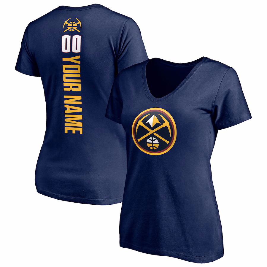 Women's Denver Nuggets Navy Playmaker Personalized Name & Number V-Neck T-Shirt - Jersey