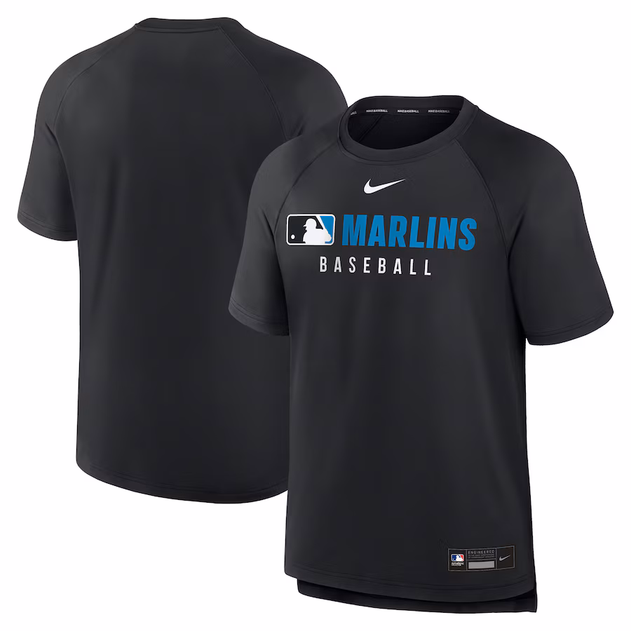 Men's Miami Marlins Nike Black Authentic Collection Pregame Raglan Performance T-Shirt - Jersey