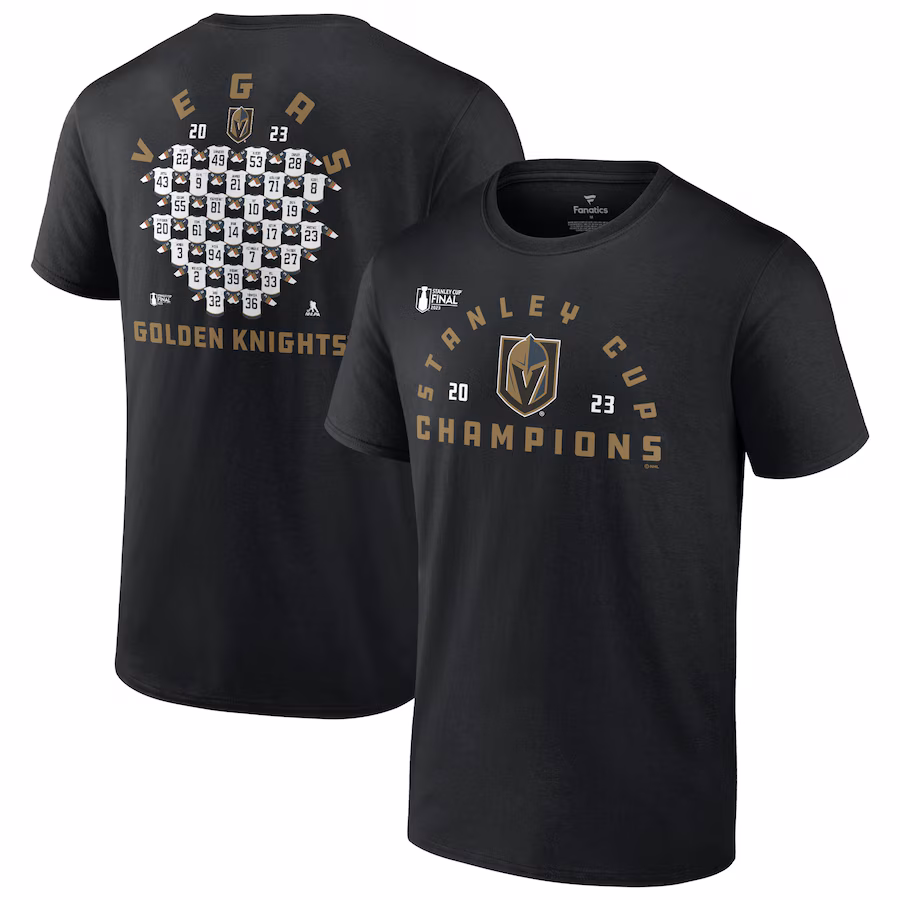 Men's Vegas Golden Knights Fanatics Black 2023 Stanley Cup Champions Jersey Roster T-Shirt - Jersey
