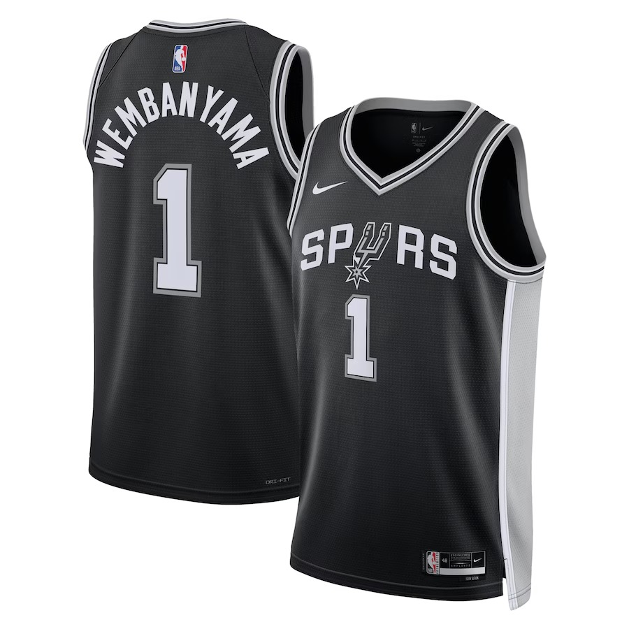 Unisex San Antonio Spurs Victor Wembanyama Nike Black 2023 NBA Draft First Round Pick Swingman Jersey - Icon Edition - Jersey