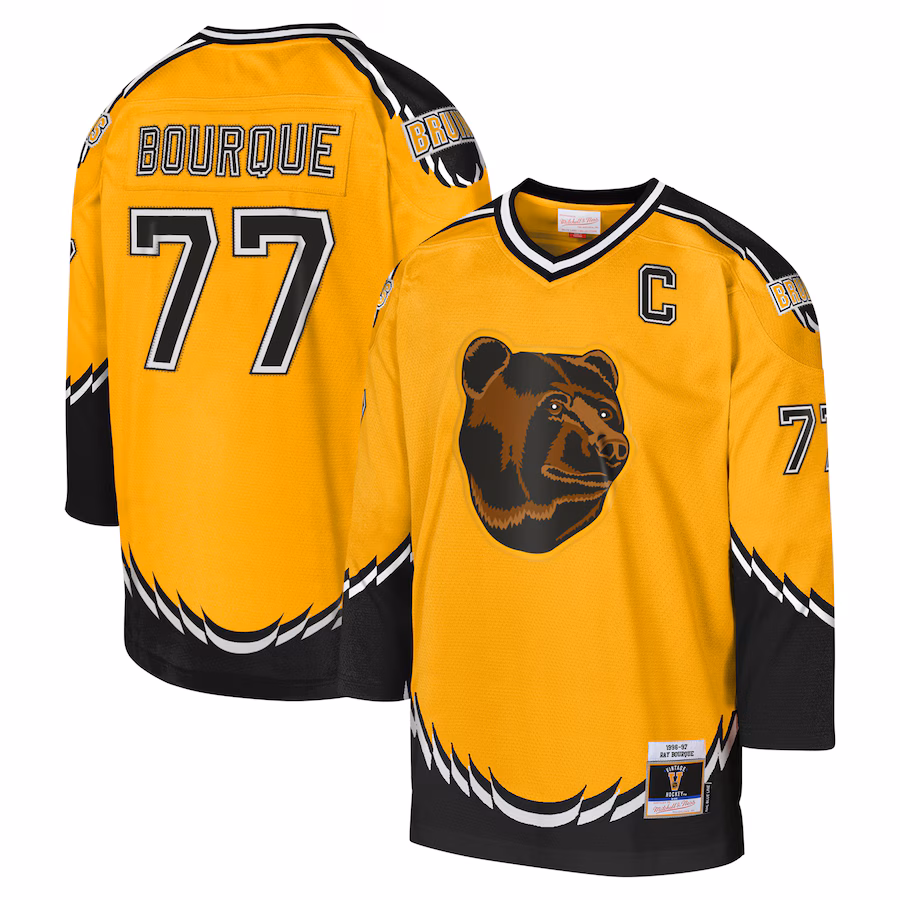 Youth Boston Bruins Ray Bourque Mitchell & Ness Gold 1996-97 Blue Line Captain Patch Player Jersey - Jersey