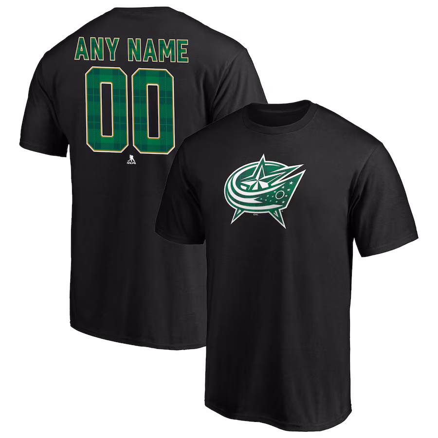 Men's Columbus Blue Jackets Black Emerald Plaid Personalized Name & Number T-Shirt - Jersey