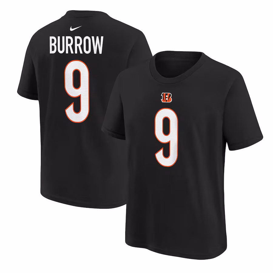 Youth Cincinnati Bengals Joe Burrow Black Nike Player Name & Number T-Shirt - Jersey