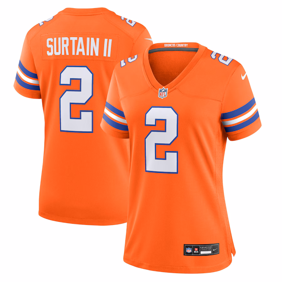Women's Denver Broncos Patrick Surtain II Nike Orange Mile High Collection 1977 Throwback Player Game Jersey - Jersey