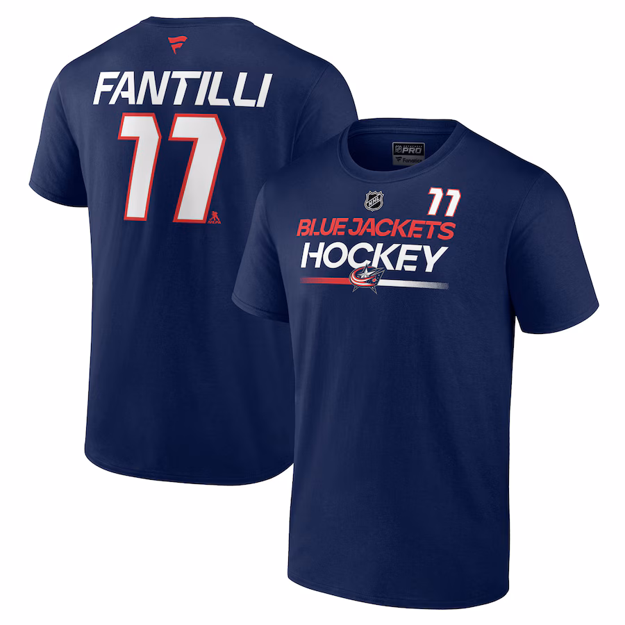 Men's Columbus Blue Jackets Adam Fantilli Fanatics Navy Authentic Pro Prime Name & Number T-Shirt - Jersey