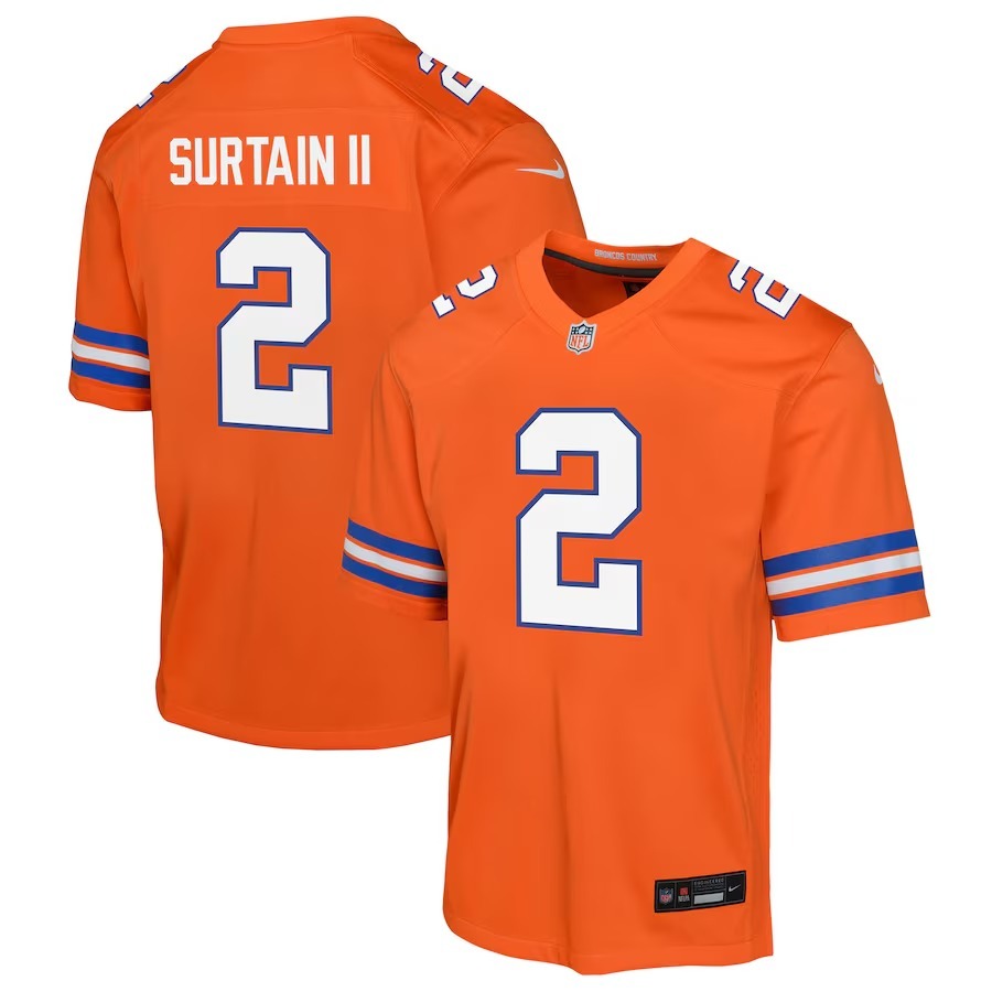 Youth Denver Broncos Patrick Surtain II Nike Orange Mile High Collection 1977 Throwback Game Jersey - Jersey