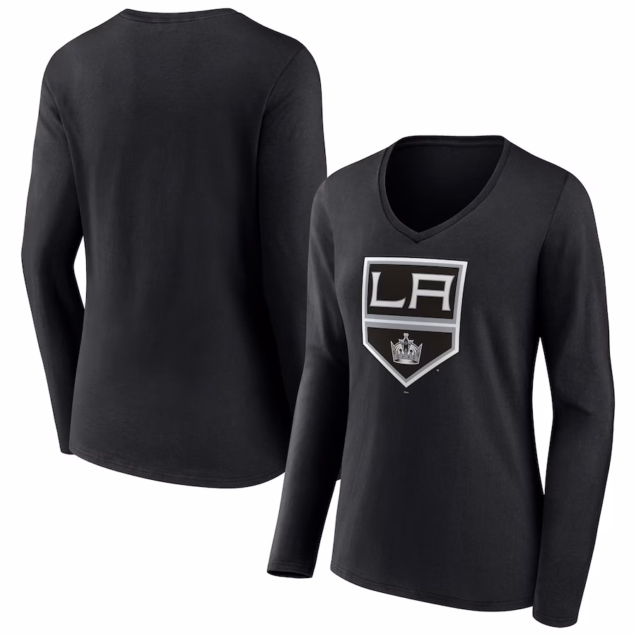Women's Los Angeles Kings Black Team Logo Long Sleeve V-Neck T-Shirt - Jersey