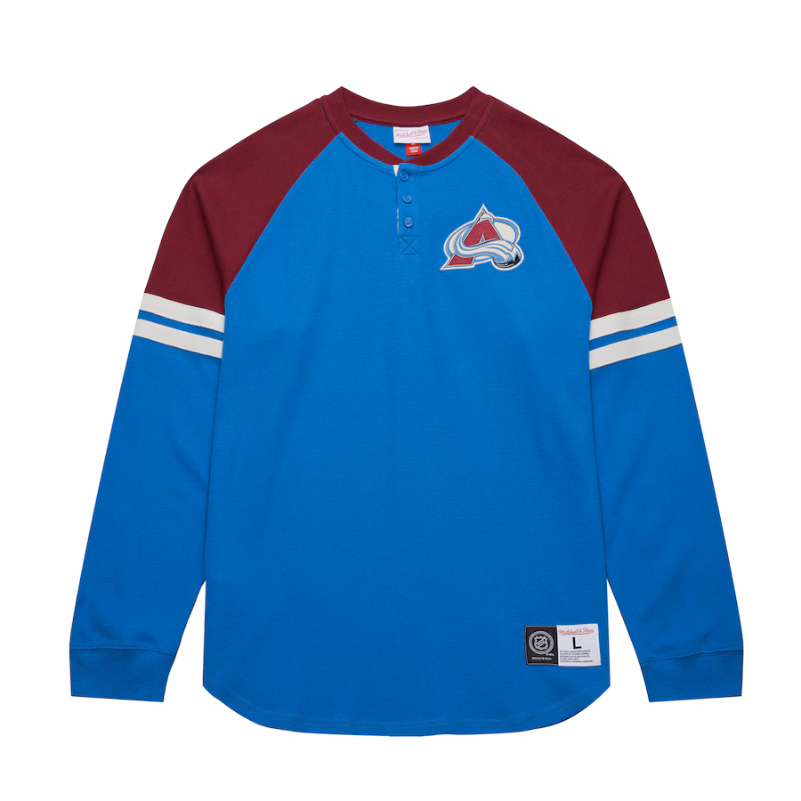 Men's Colorado Avalanche Mitchell & Ness Blue Thermal Henley Long Sleeve T-Shirt - Jersey