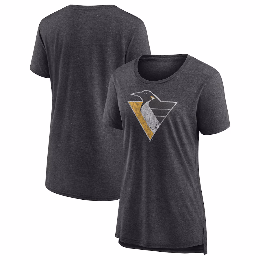 Women's Pittsburgh Penguins Gray Slow Whistle Tri-Blend T-Shirt - Jersey