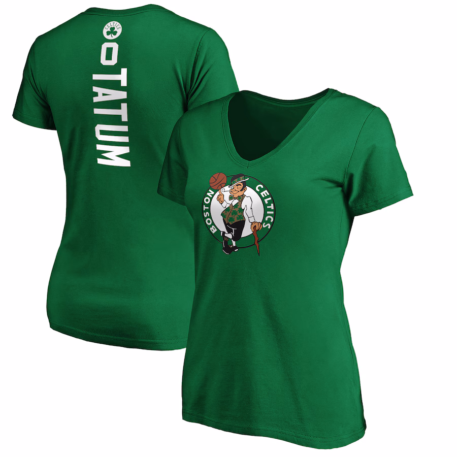 Women's Boston Celtics Jayson Tatum Kelly Green Playmaker Name & Number V-Neck T-Shirt - Jersey