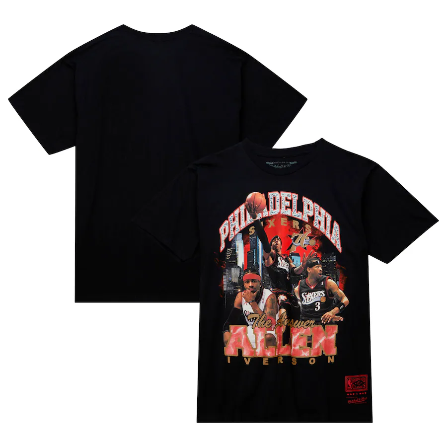 Men's Philadelphia 76ers Allen Iverson Mitchell & Ness Black Hardwood Classics Bling Concert Player T-Shirt - Jersey