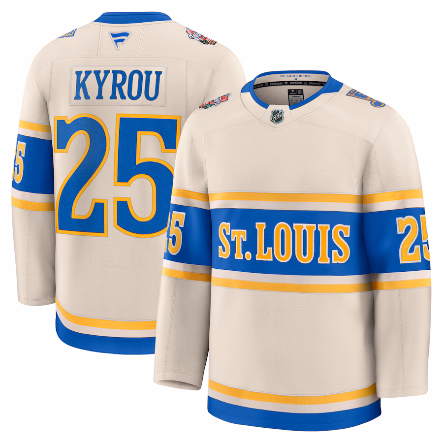 Men's St. Louis Blues Jordan Kyrou Fanatics Cream 2025 NHL Winter Classic Premium Player Jersey - Jersey