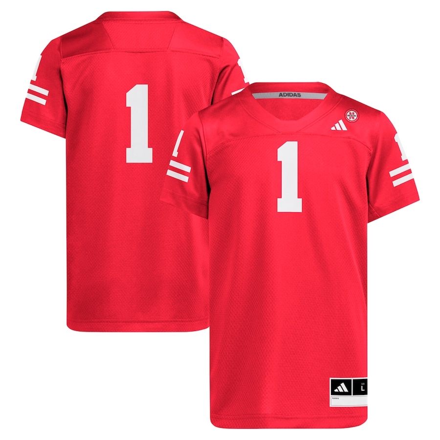 Youth adidas #1 Scarlet Nebraska Huskers Replica Jersey - Jersey