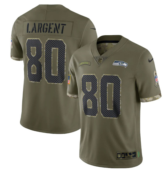 Men's Seattle Seahawks #80 Steve Largent 2022 Olive Salute To Service Limited Stitched Jersey - Jersey