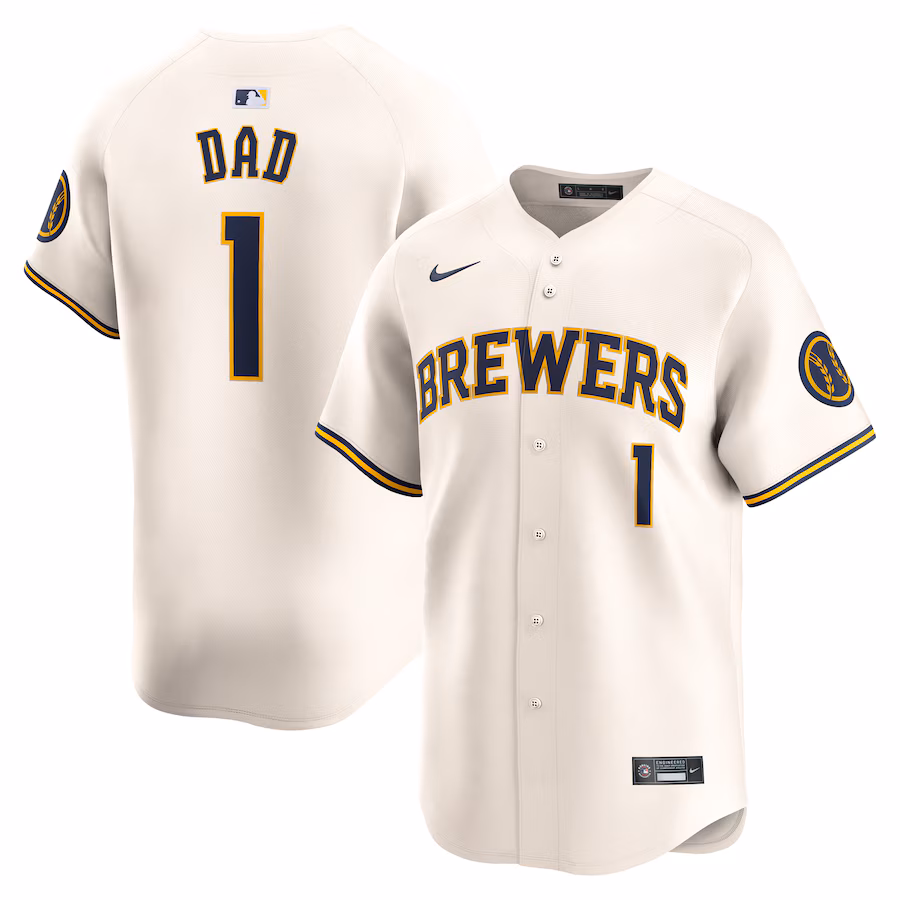Men's Milwaukee Brewers Nike Cream #1 Dad Home Limited Jersey - Jersey