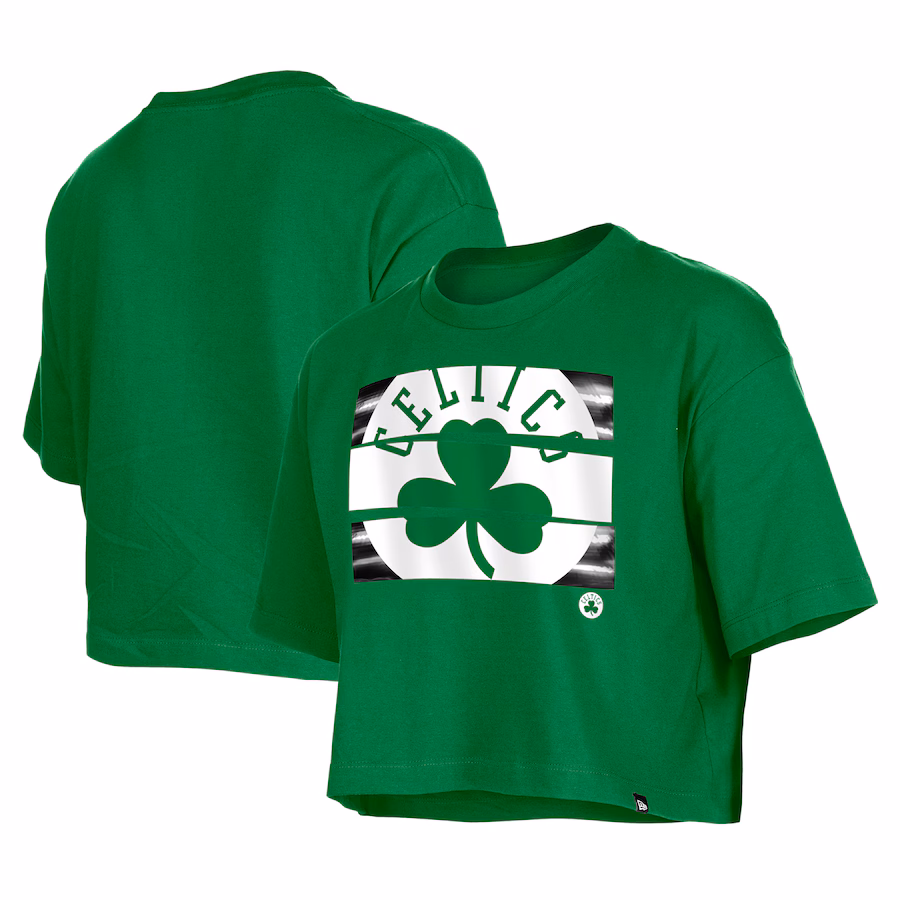 Women's Boston Celtics New Era Kelly Green Oversized Boxy Crop T-Shirt - Jersey
