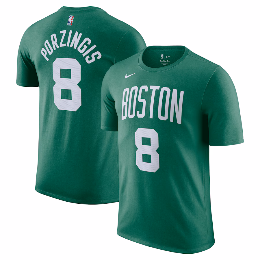 Men's Boston Celtics Kristaps Porzingis Nike Kelly Green Icon Edition Name & Number T-Shirt - Jersey