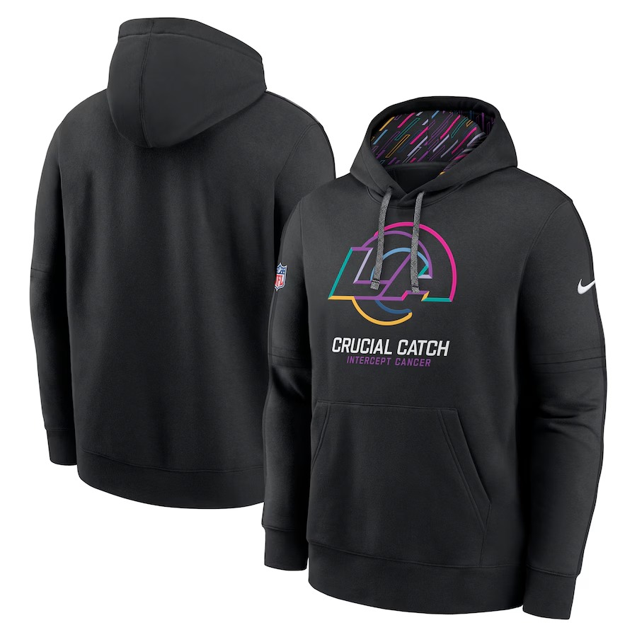 Men's Los Angeles Rams Nike Black 2024 NFL Crucial Catch Club Pullover Hoodie - Jersey