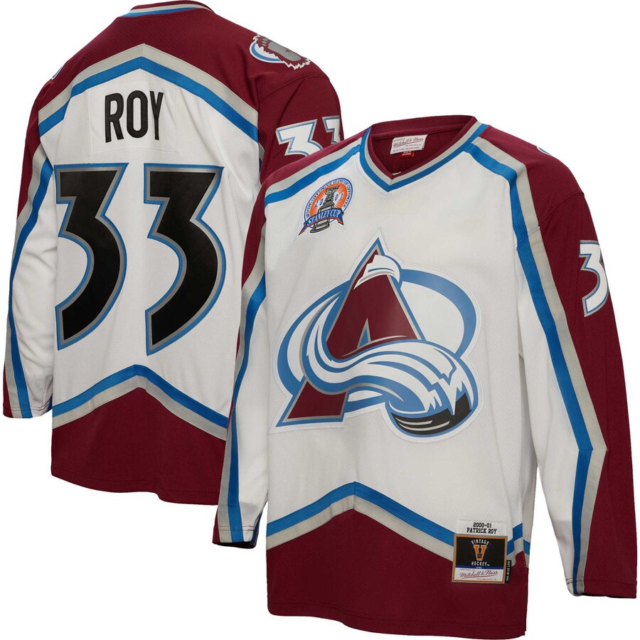 Men's Colorado Avalanche Patrick Roy Mitchell & Ness White 2000/01  Blue Line Player Jersey - Jersey