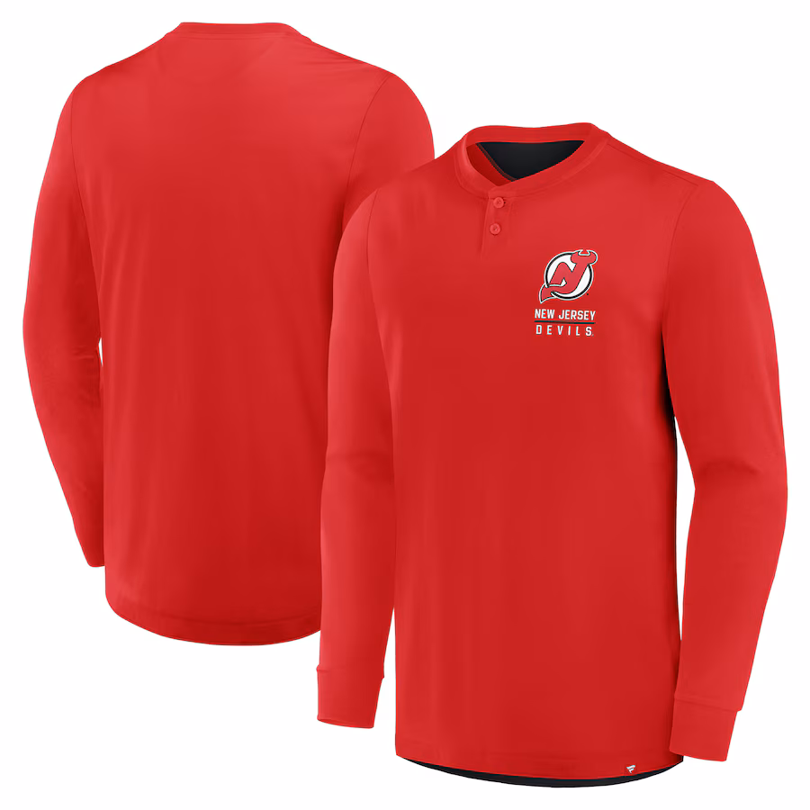 Men's New Jersey Devils Fanatics Red Adrenaline Push Long Sleeve T-Shirt - Jersey