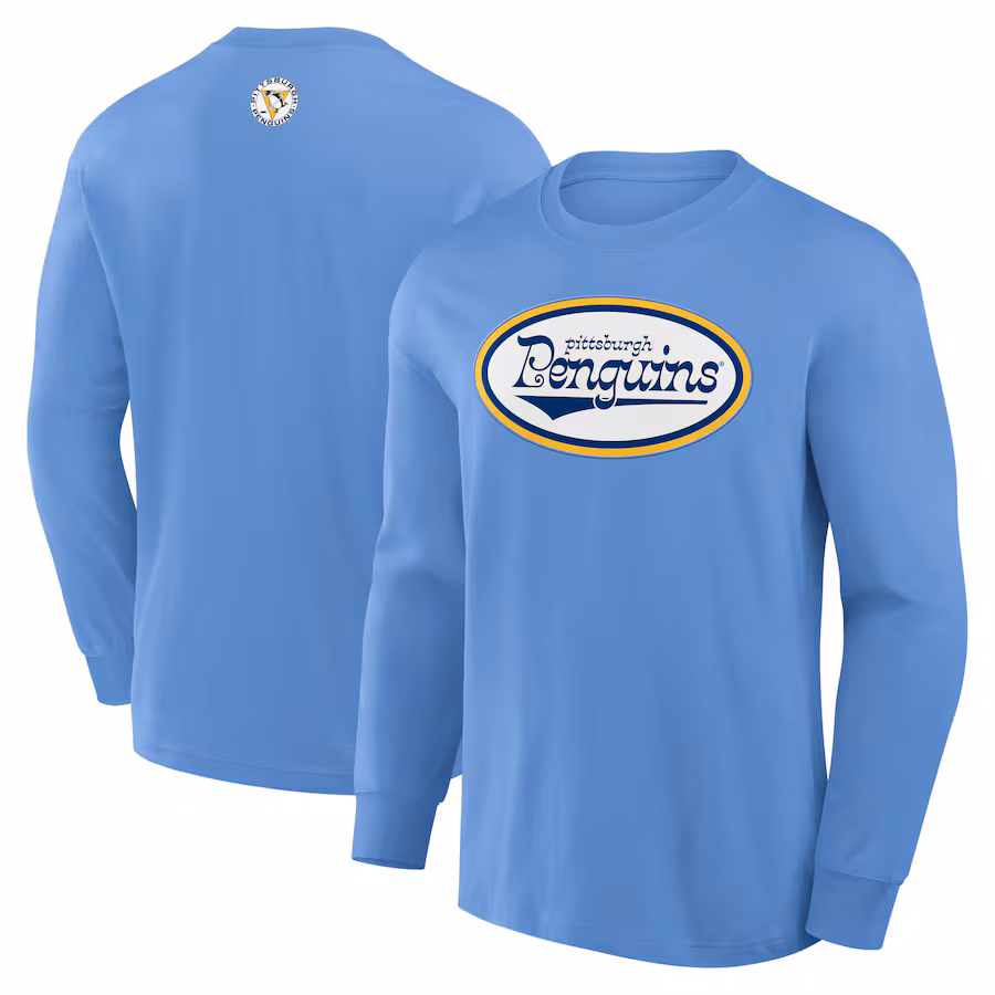 Men's Pittsburgh Penguins Fanatics Light Blue Vintage Rewind Long Sleeve T-Shirt - Jersey
