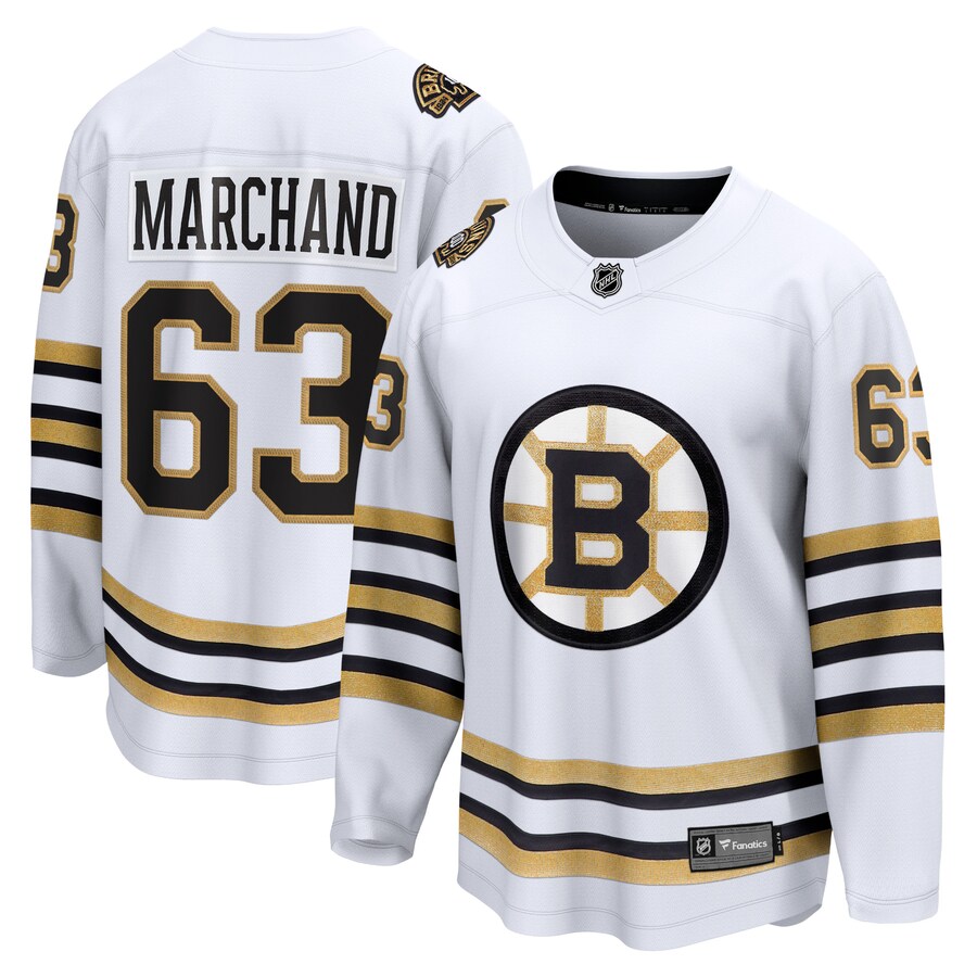 Men's Boston Bruins Brad Marchand Fanatics Branded White 100th Anniversary Premier Breakaway Player Jersey - Jersey