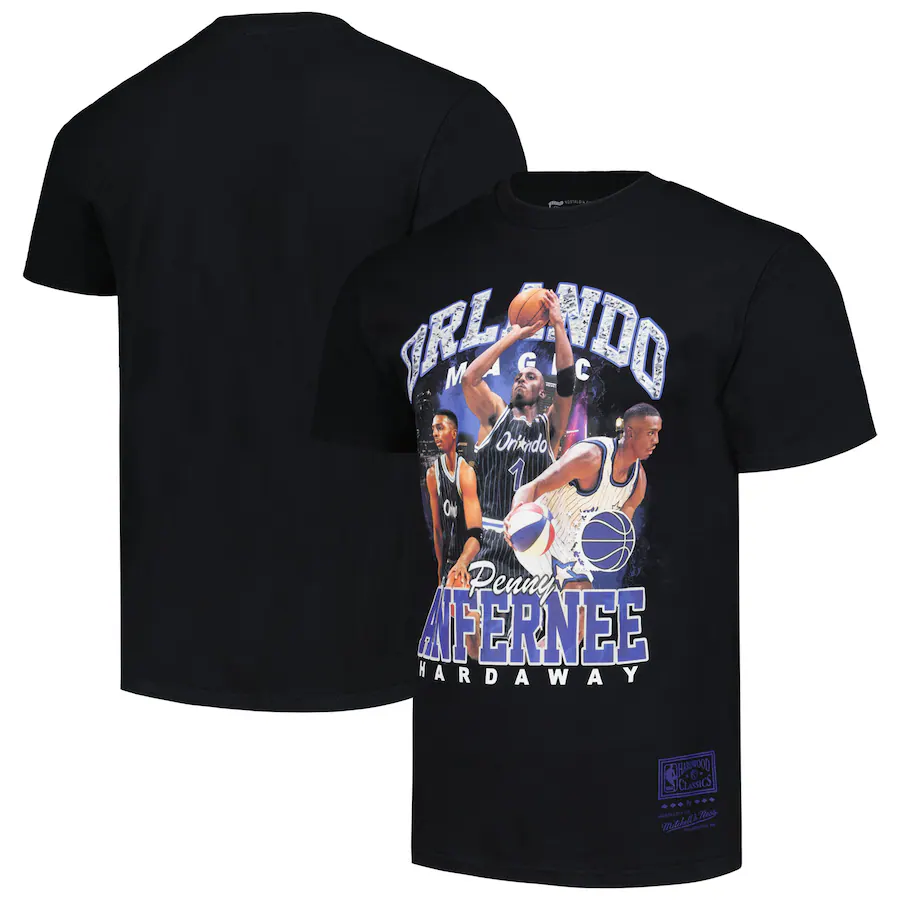 Men's Orlando Magic Penny Hardaway Mitchell & Ness Black Hardwood Classics Bling Concert Player T-Shirt - Jersey