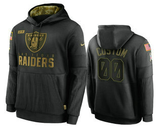 Men's Las Vegas Raiders Custom Black 2020 Salute To Service Sideline Performance Pullover Hoodie - Jersey