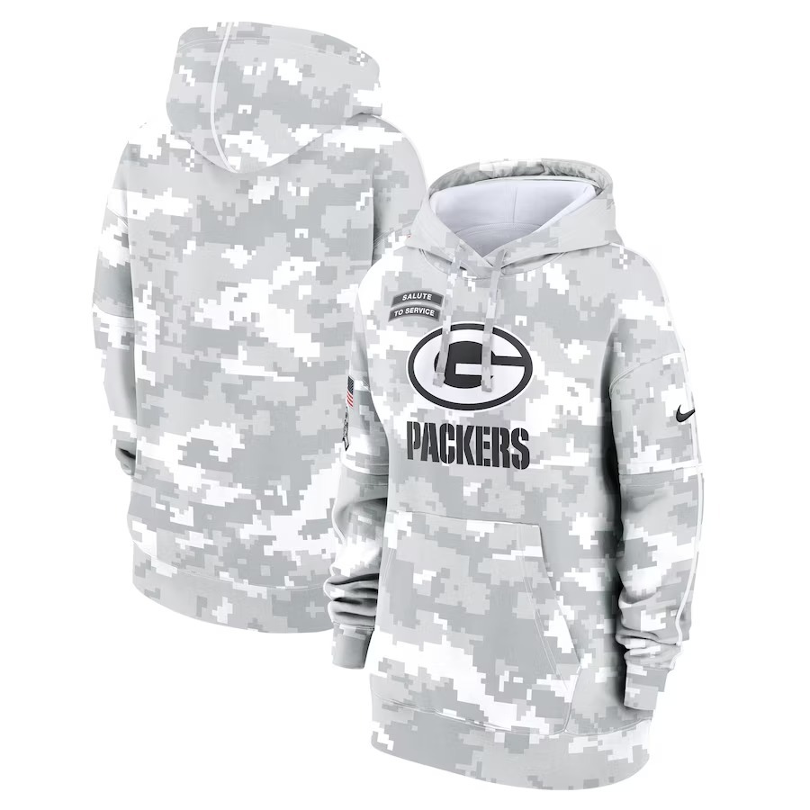 Women's Green Bay Packers Nike Arctic Camo 2024 Salute To Service Club Fleece Pullover Hoodie - Jersey