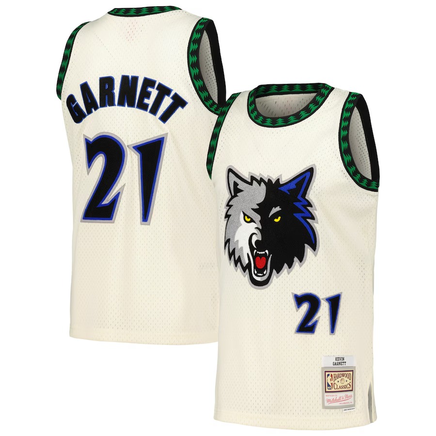 Men's Minnesota Timberwolves Kevin Garnett Mitchell & Ness Cream Chainstitch Swingman Jersey - Jersey
