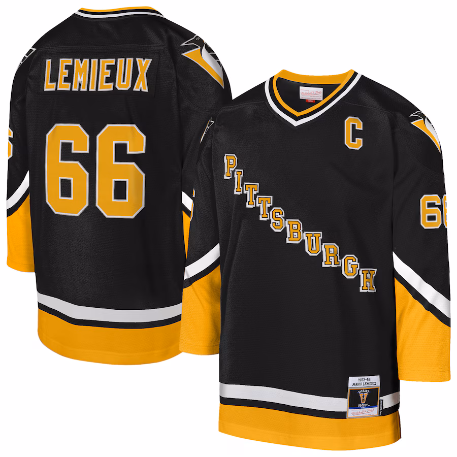 Youth Pittsburgh Penguins Mario Lemieux Mitchell & Ness Gold 1992/93 Captain Patch Blue Line Player Jersey - Jersey