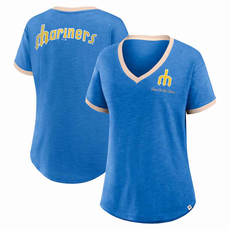 Women's Seattle Mariners Fanatics Royal Binge Worthy Stadium Slub V-Neck T-Shirt - Jersey