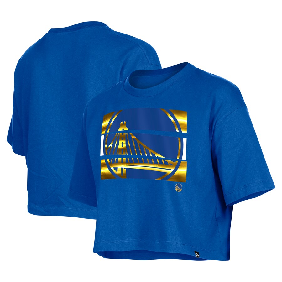 Women's Golden State Warriors New Era Royal Oversized Boxy Crop T-Shirt - Jersey