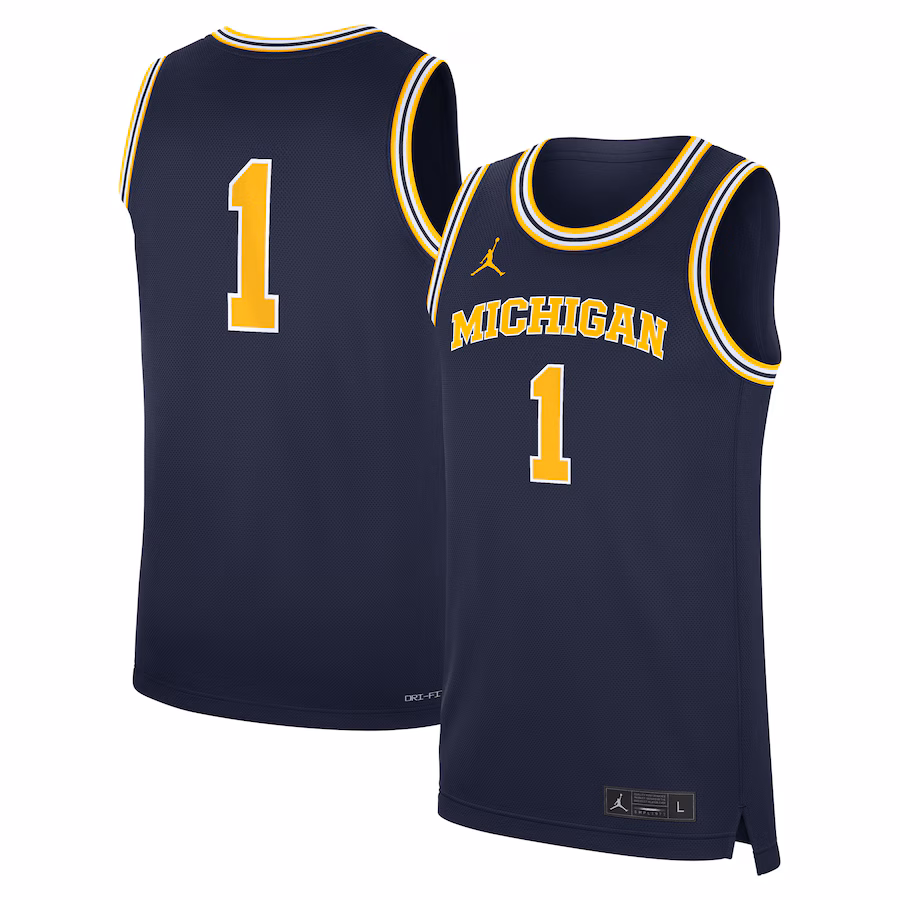 Men's Jordan Brand Navy Michigan Wolverines Road Replica Basketball Jersey - Jersey