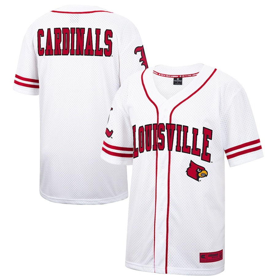 Men's Colosseum White Louisville Cardinals Free Spirited Mesh Button-Up Baseball Jersey - Jersey