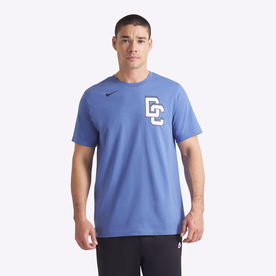 Men's Washington Nationals James Wood Nike Blue 2025 City Connect Fuse Name & Number 2.0 T-Shirt - Jersey