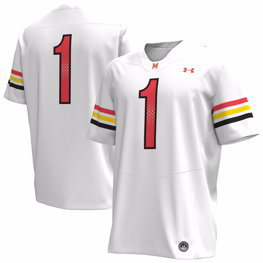 Men's Under Armour #1 White Maryland Terrapins Replica Football Jersey - Jersey