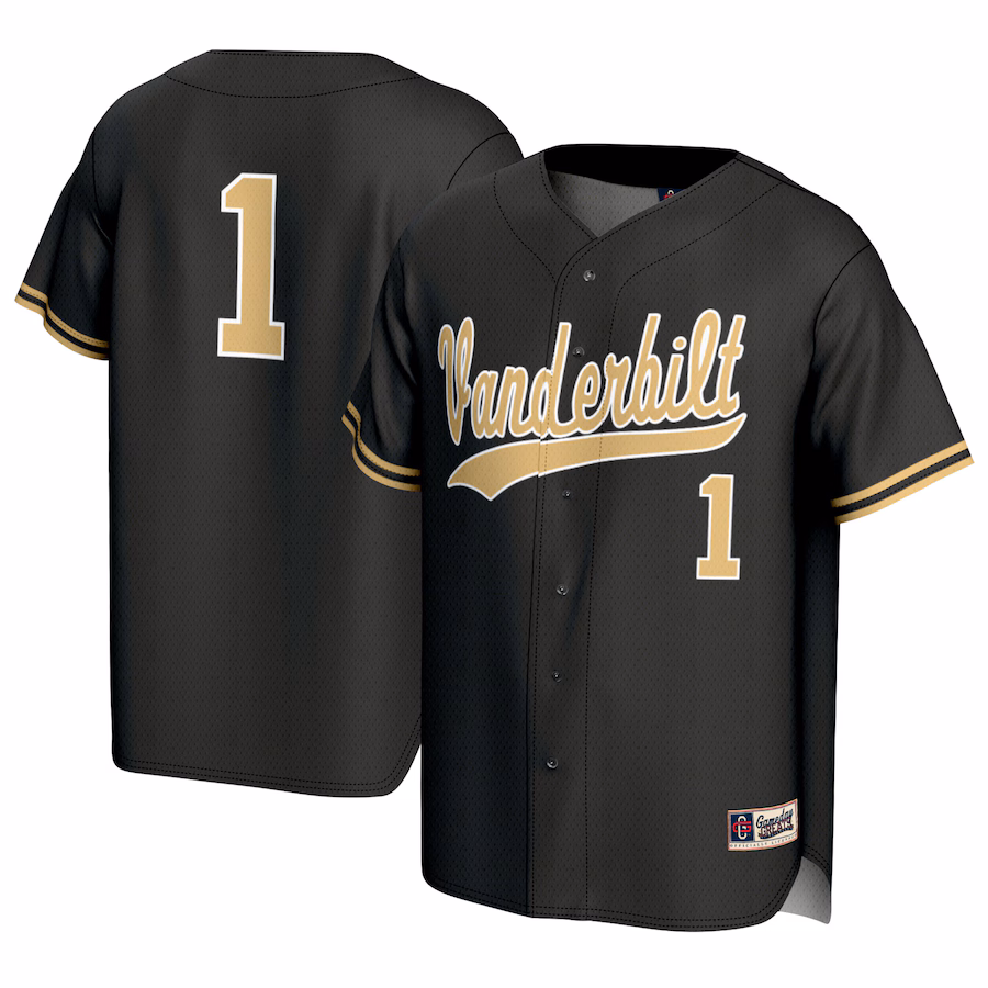 #1 Vanderbilt Commodores GameDay Greats Youth Baseball Lightweight Fashion Jersey - Black - Jersey