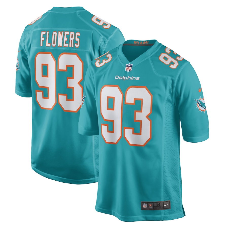 Men's Miami Dolphins Trey Flowers Nike Aqua Game Player Jersey - Jersey