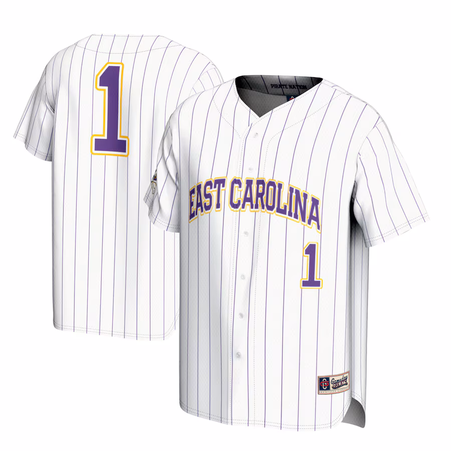 Men's GameDay Greats #1 White ECU Pirates Lightweight Baseball Jersey - Jersey