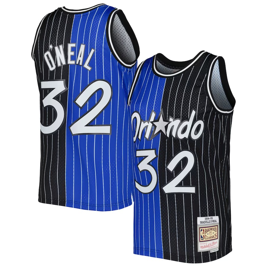 Men's Orlando Magic Shaquille O'Neal Mitchell & Ness Blue/Black Hardwood Classics 1994/95 Split Swingman Jersey - Jersey