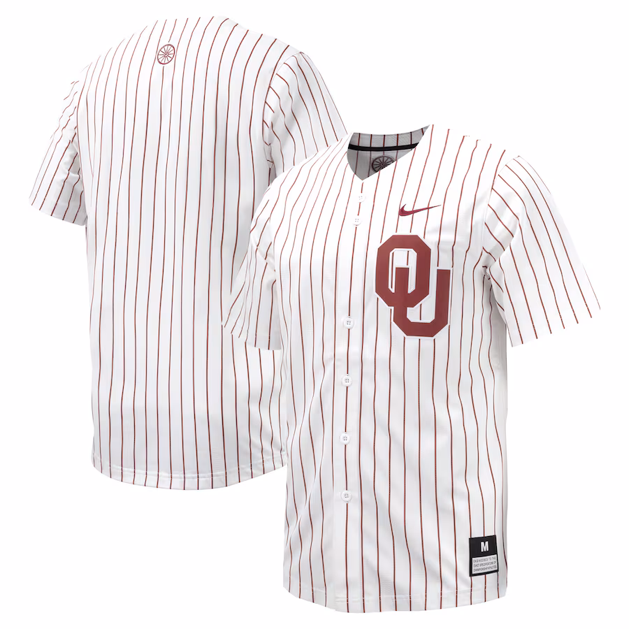 Men's Nike White Oklahoma Sooners Pinstripe Replica Full-Button Baseball Jersey - Jersey