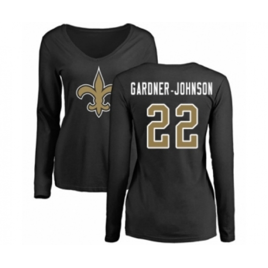 Football Women's New Orleans Saints #22 Chauncey Gardner-Johnson Black Name & Number Logo Slim Fit Long Sleeve T-Shirt - Jersey