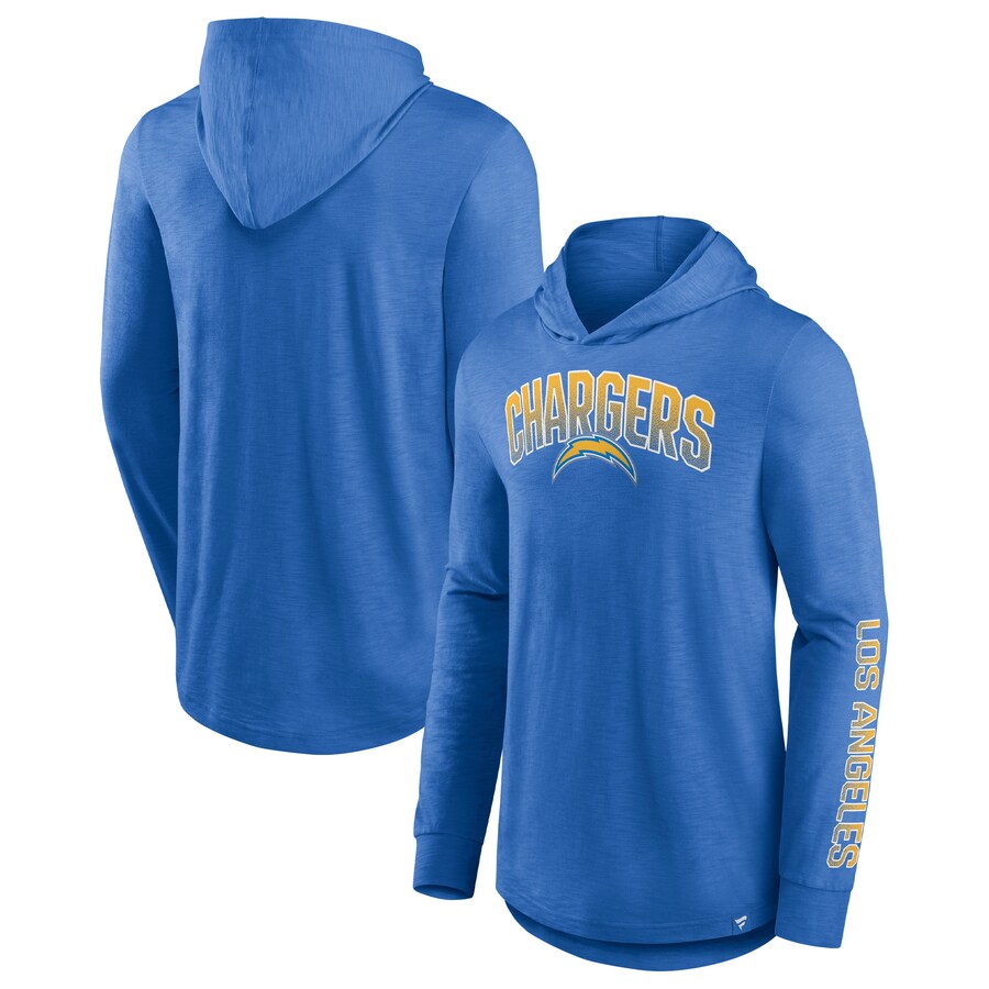 Men's Los Angeles Chargers Fanatics Powder Blue Front Runner Long Sleeve Hooded T-Shirt - Jersey
