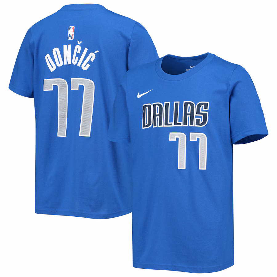Youth Dallas Mavericks Luka Doncic Nike Royal Logo Name & Number T-Shirt - Jersey